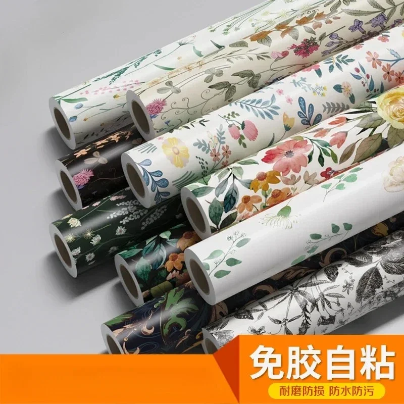 3meter PVC Frosted Moisture-proof Self-adhesive Wallpaper Home Background Wall Stickers Flower Pattern Self-adhesive Wallpaper