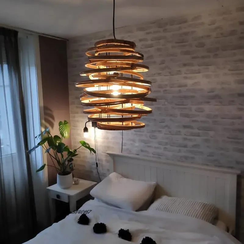 

Japanese Wicker Pendant Light LED Rattan Chandelier For Living Room Bedroom Kitchen Decor Retro Dining Room Bamboo Hanging Lamp