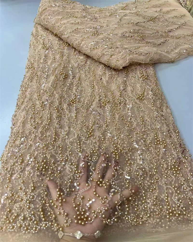 

Wholesale African Sequins Lace Fabric French Embroidery High Quality Luxury Heavy Beaded Bridal Wedding Lace