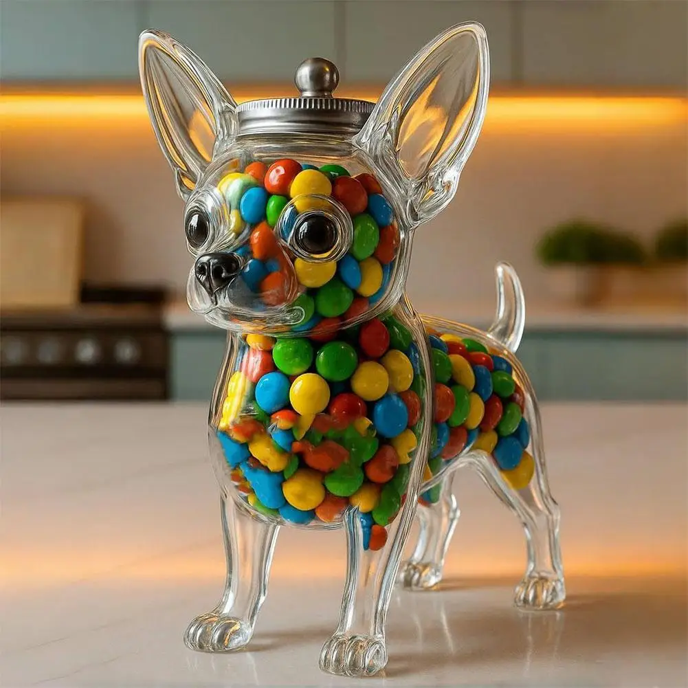 وعاء الوجبات الخفيفة للكلاب من French Bulldog - حاوية تخزين طعام محكمة الغلق لبسكويت الكلاب والكوكيز والحلوى لديكور المطبخ مع غطاء آمن