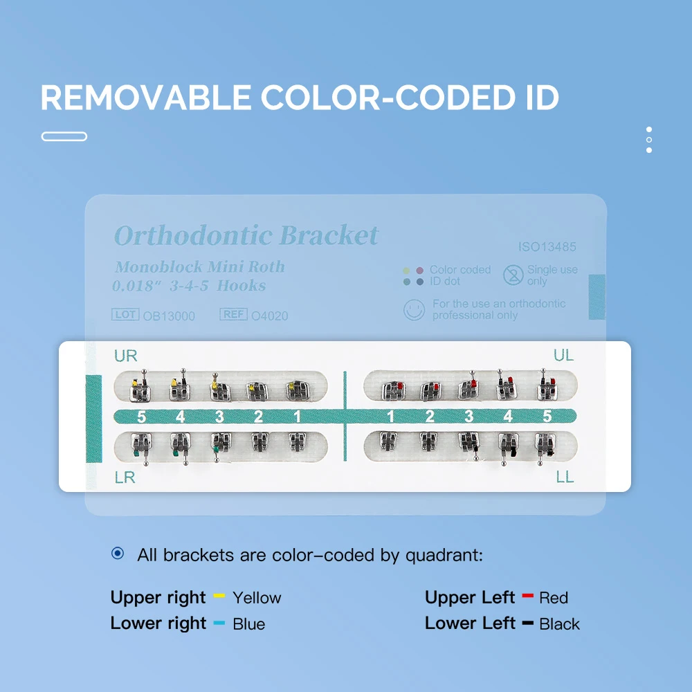 Suportes ortodônticos dentários MIM Monobloco, Mini Roth, MBT 0.022 ", 0.018" com 3-4-5 Ganchos, Suporte de Metal Ortho, Cinta, 10 Pacotes