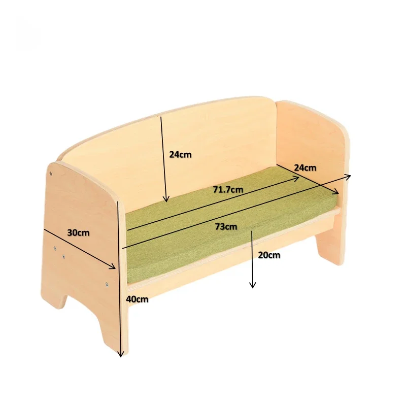 High Quality Green Linen Kids Sofa Couch Kindergarten Children'S Sofa Chair Wooden Couch Bench