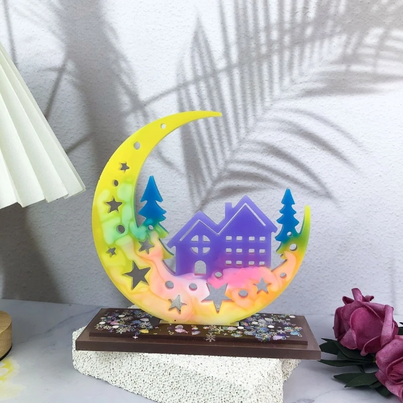 Silicone Moon Tree House Mold Elegant and Warm Home Ornament Moulds Silicone Texture for Natural Themed Interiors Dropship