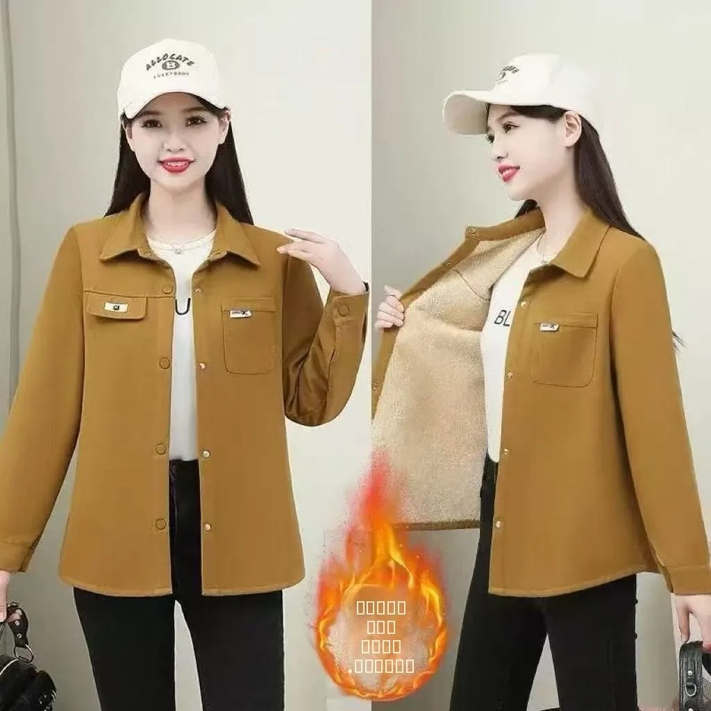 

Thiened Fce ort irt Jaet Women's Autumn Winter New Sle Faionable Collar Slimming Long Sve Warm Top