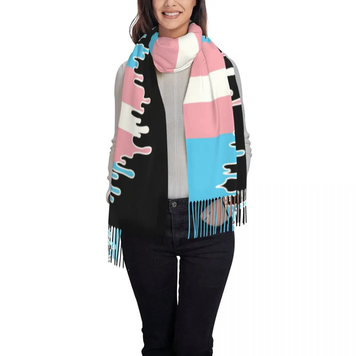 Custom Print Trans Pride Flag Drip Scarf Men Women Winter Warm Scarves Transgender LGBT Shawls Wraps