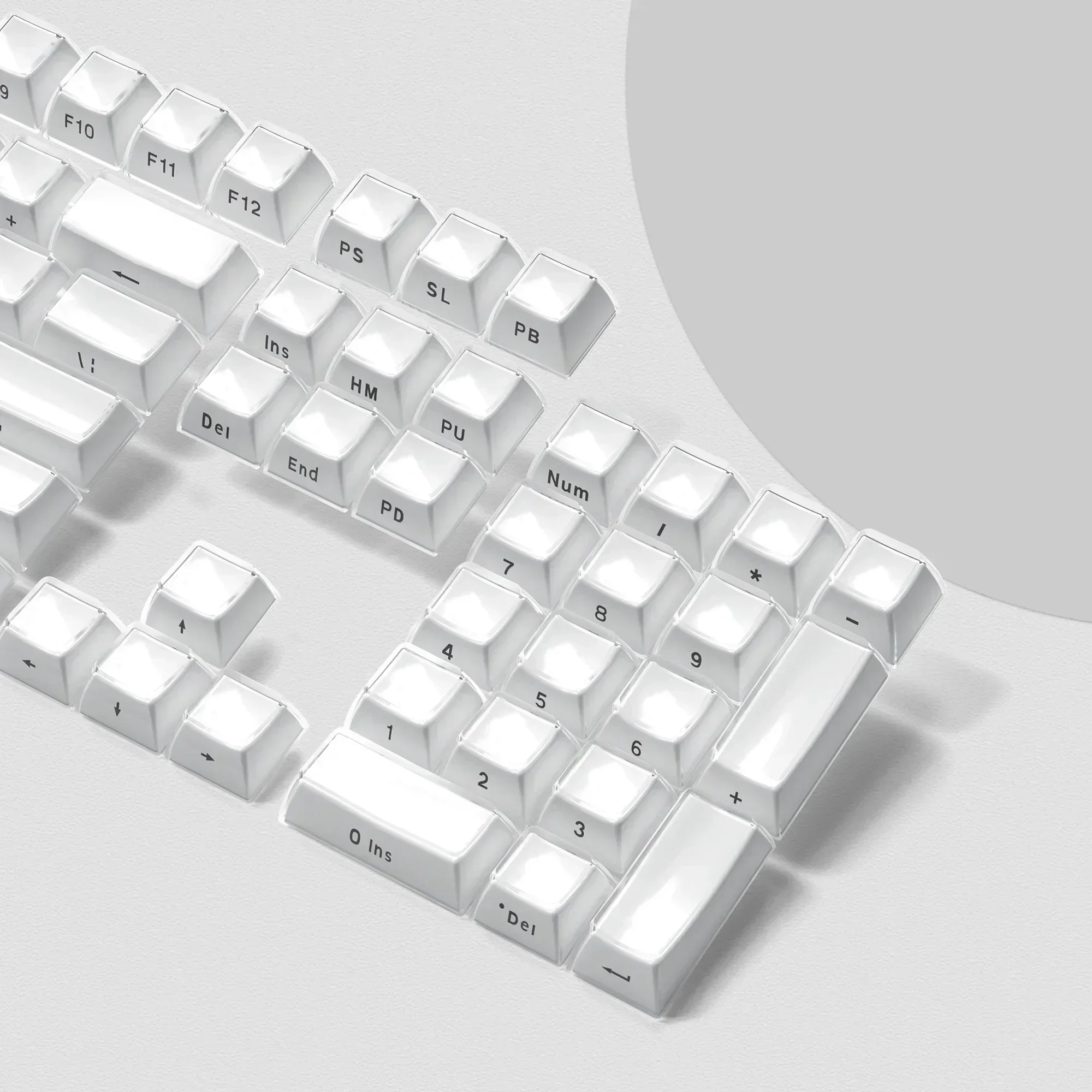 113 Key White Jelly Side Print Keycap Ice Crystal Translucent  Profile Key cap for Cherry MX 61 68 104 Mechanical Keyboard