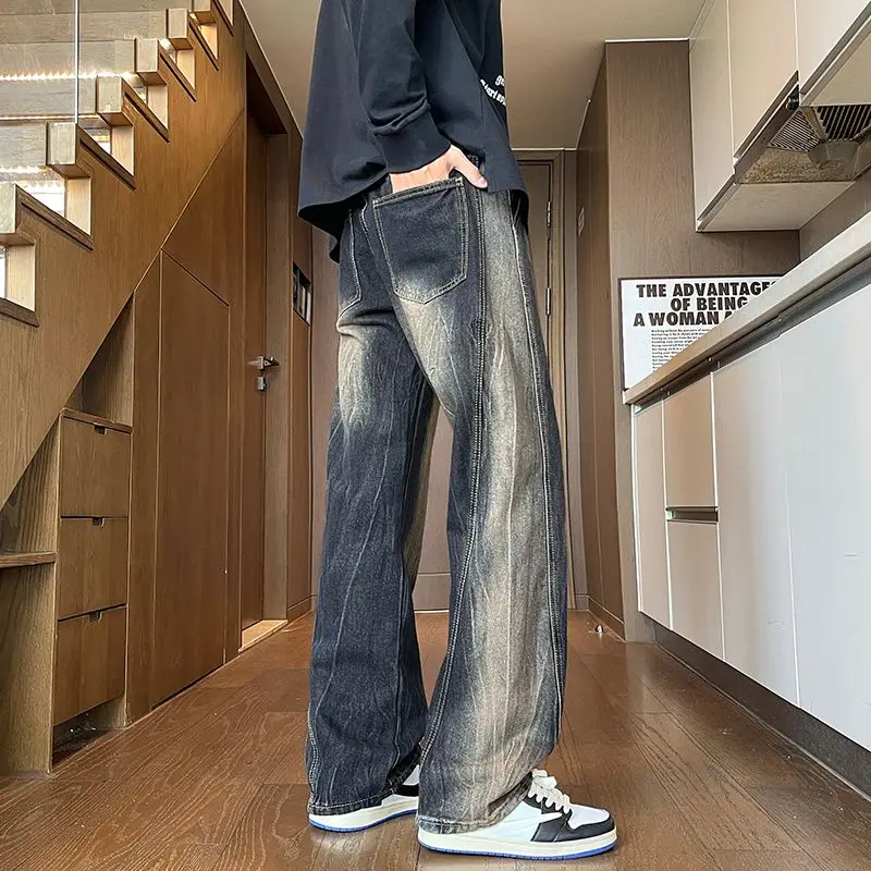 

Vintage American Men's Jeans Casual Versatile Hip Hop Wash Baggy Denim Pants Spring Autumn High Street Y2K Trousers Daily Wear