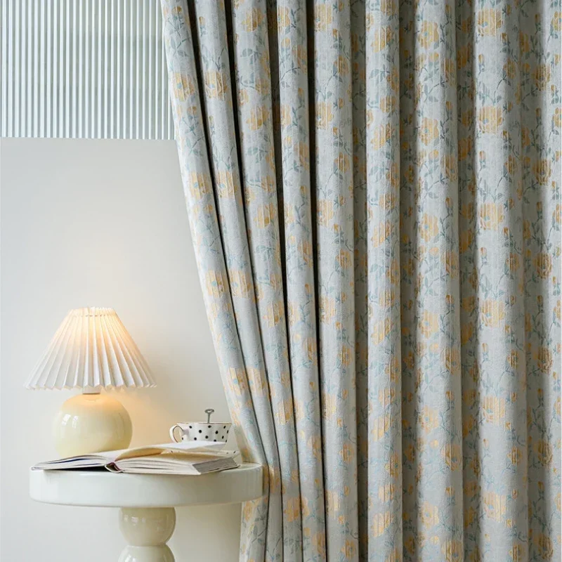 Pastoral Rose Jacquard Thickened Shading Heat Insulation Sound Insulation Curtains For Living Room Bedroom Villa French Window