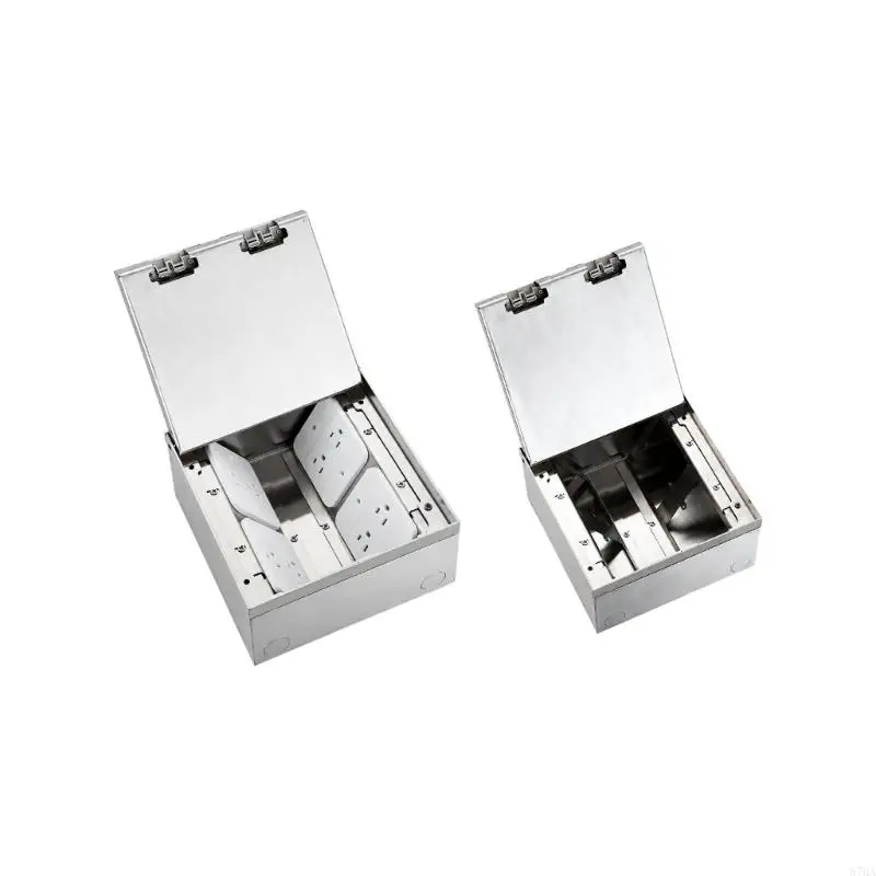 Recessed Floor Outlet Box with Hinged Metal Panel for Electrical Availability Beyond Wall Outlet Locations Indoors 87HA