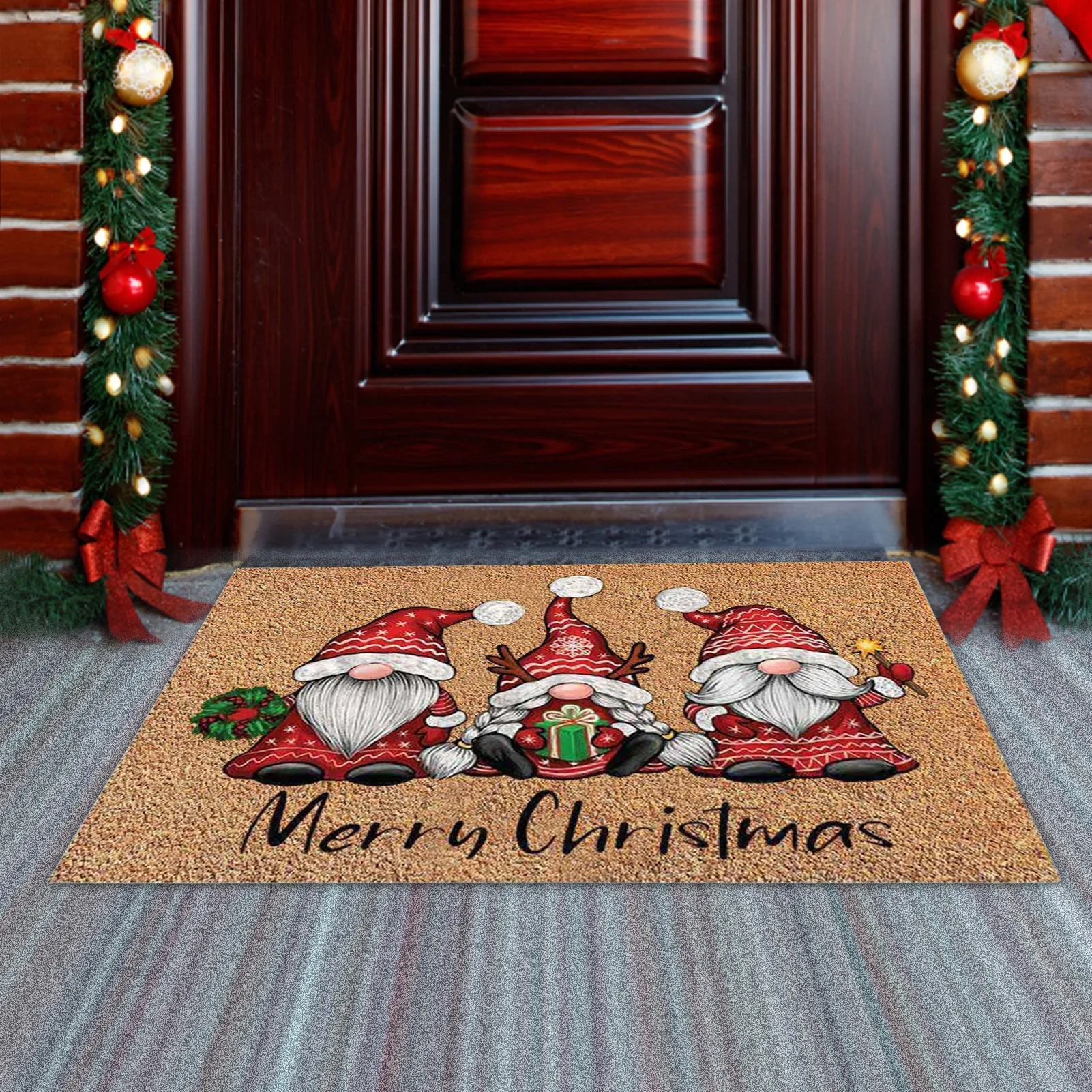 คริสต์มาสยินดีต้อนรับ Gnome พรมเช็ดเท้าด้านหน้า Porch พรมพรม Welcome Christmas Gnome ประตูในร่มกลางแจ้ง Doormats พรม