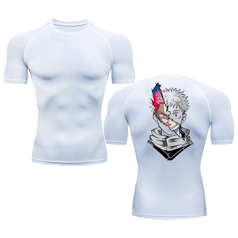 Men's animation print compression short sleeve sports quick drying gymnastics T-shirt fitness sports undershirt elastic tops