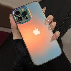 Fashion Matte Aurora Laser Gradient Phone Case For iPhone 16 Pro 15 13 12 11 14 Pro Max X XR XS 7 8 Plus Luxury Shockproof Cover