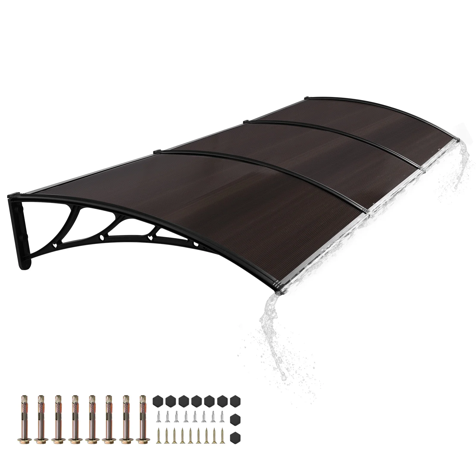 Window Awning 118.11x39.37in with Separate Drainage with Black Bracket UV Rain and Snow Protection for Porch Patios Windows Deck