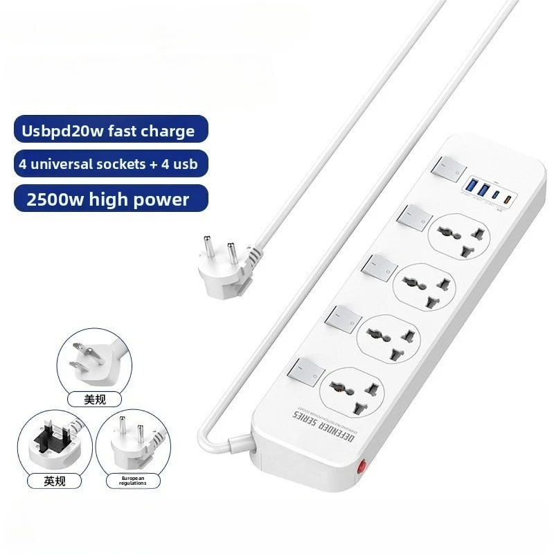 2026 Multi Standard Power Strip Individual Switches 4 USB Fast Charging Socket EU US UK Plug Household Extension Board