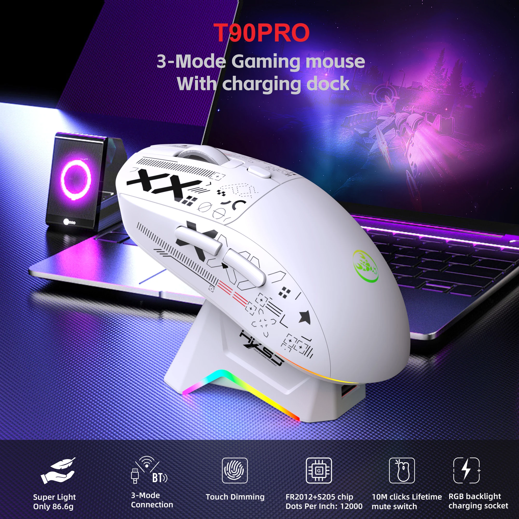 Rechargeable Wireless Bluetooth 2.4G USB Mouse programmable 6 Keys Mouse Wired Muted Silent RGB Gaming Mouse With Charging Dock