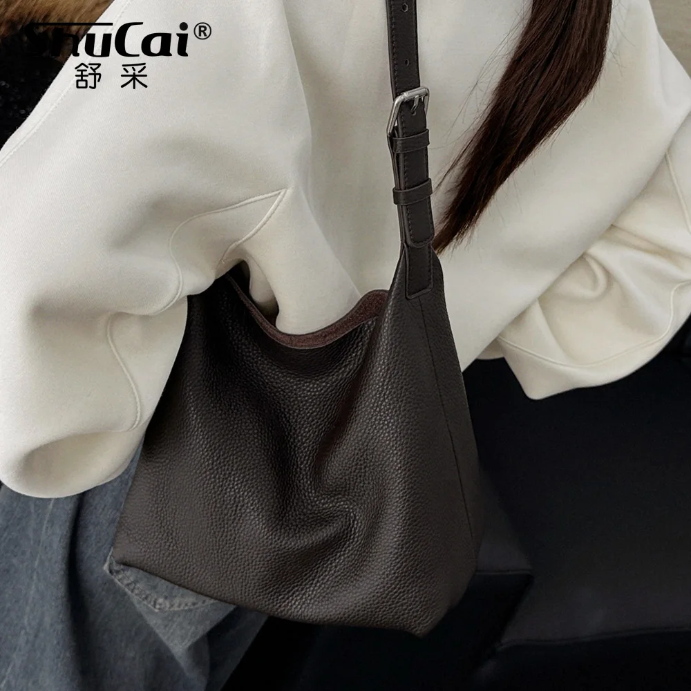 

Genuine Grade Soft Leather Women's Black Shoudler Crossbody Bag Luxury Designer Large Ladies Coffe Cowhide Handbag High Quality