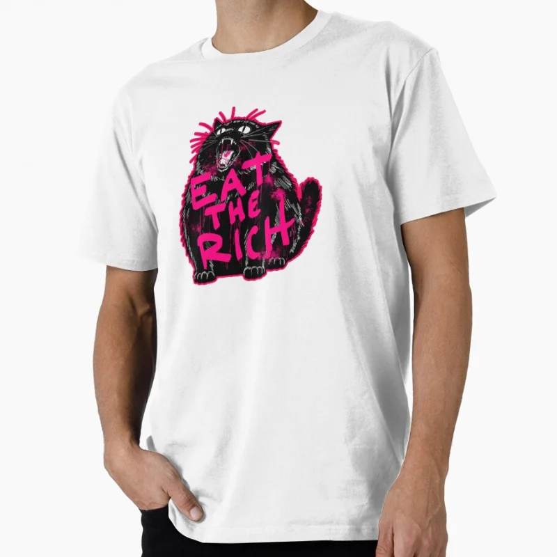 Eat The Rich Outlined черный кот Забавный подарок футболка для мужчин Топы большого размера S-6XL Мужская одежда из 100% хлопка с принтом
