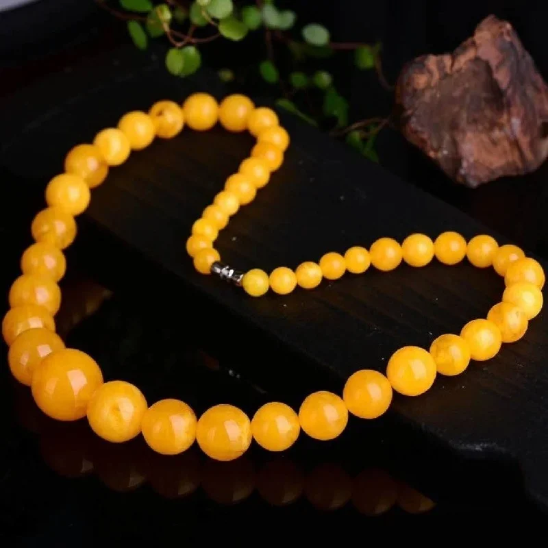 

Amber Beeswax Tower Chain Old Beeswax Chicken Oil Yellow Bead Clavicle Chain Necklace Men's and Women's Sweater Chain Jewelry