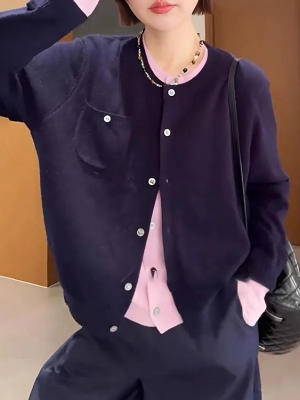 

Свободный длинный вязаный кардиган с длинными рукавами для женщин больших размеров, корейский стиль, весенняя верхняя одежда, свитер, имитация комплекта из двух предметов