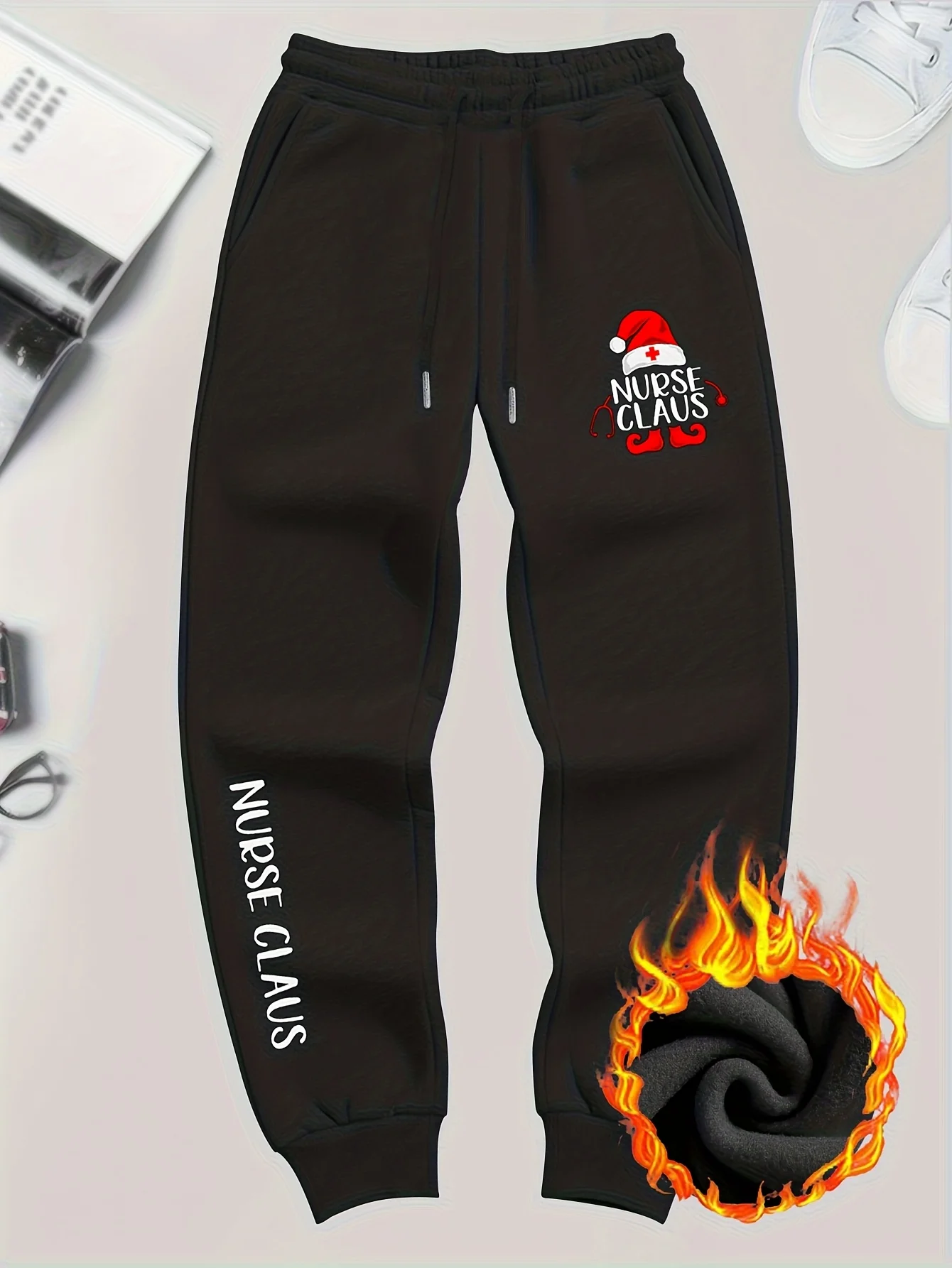 Holiday‑fun nurse claus santa hat stethoscope graphic stylish tapered sweatpants men hip hop sports jogger trousers