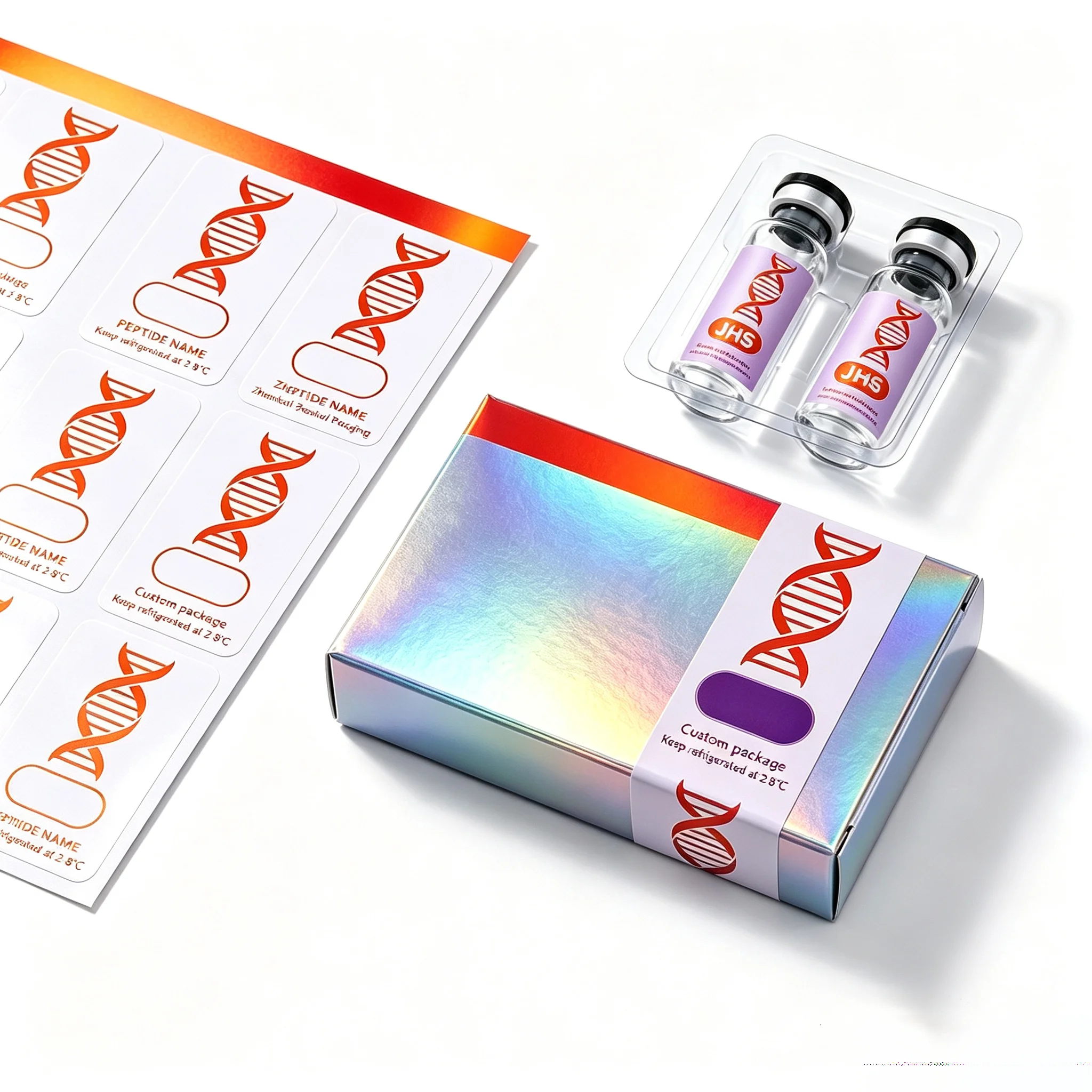 Custom High Adhesive Peptide Bottle Labels Premium Stickers Matching Individual Single Pack Paper Boxes For Injection Vials