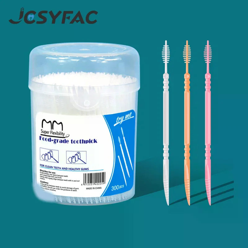 300pcs Dental Floss Stick Plastic Double-head Interdental Brush Mouth Hygiene Plastic Toothpicks Toothbrush Teeth Cleaning Brush