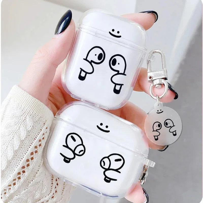 Para AirPods 1 2 3 funda para auriculares divertido lindo dibujos animados parejas Bluetooth funda protectora para auriculares AirPodsPro 2nd con llavero