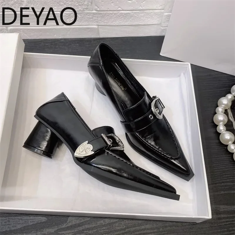 2024 Spring New Women Pumps Shoes Fashion Shallow Ladies Shallow Slip On Single Shoes Female Elegant Thick Heel Footwear