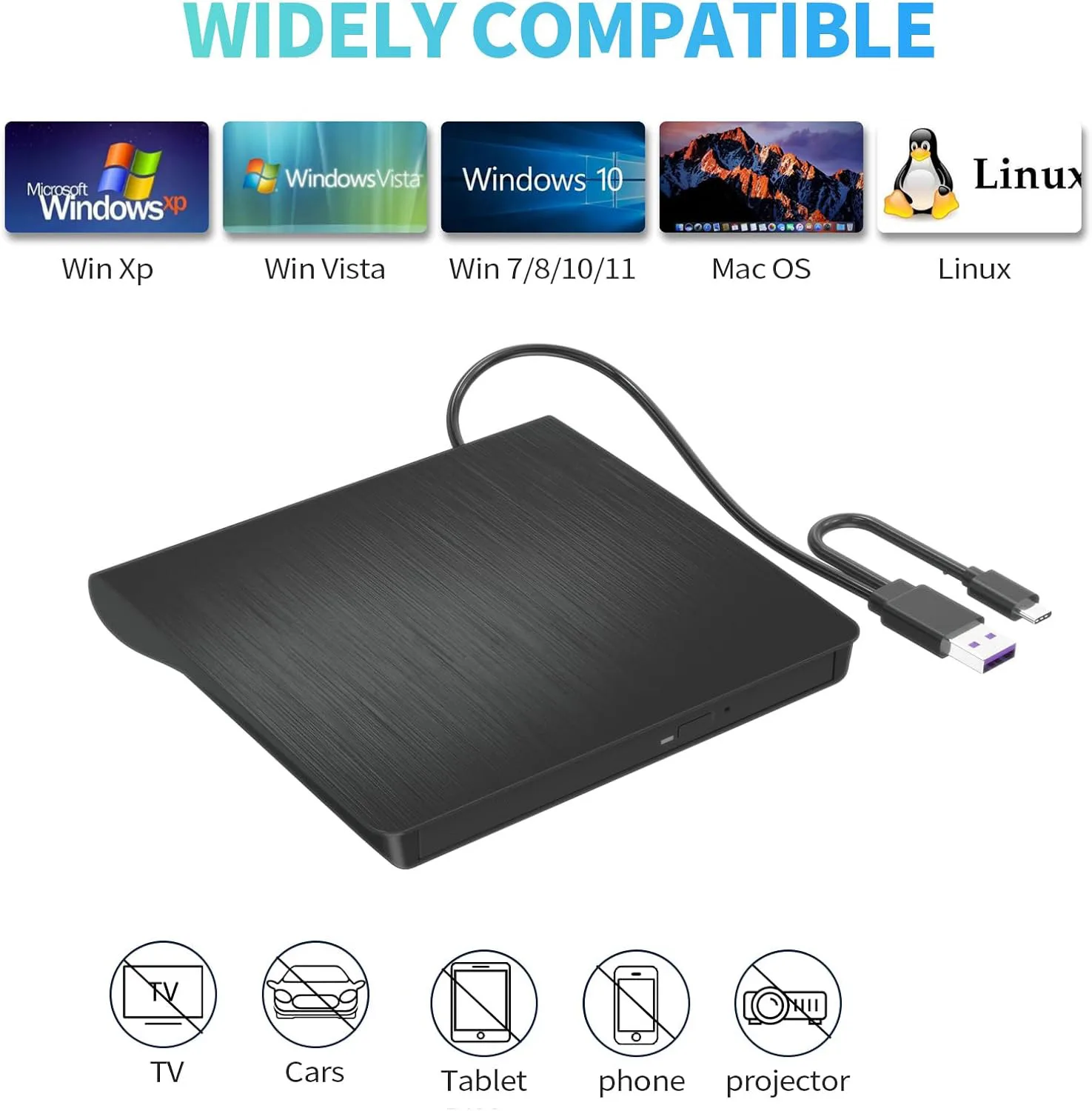External Optical Drive Blu-ray Burner 3D Blu-ray Player CD/VCD/DVD Writer Recorder BD-RE BD-ROM for Desktop/Notebook
