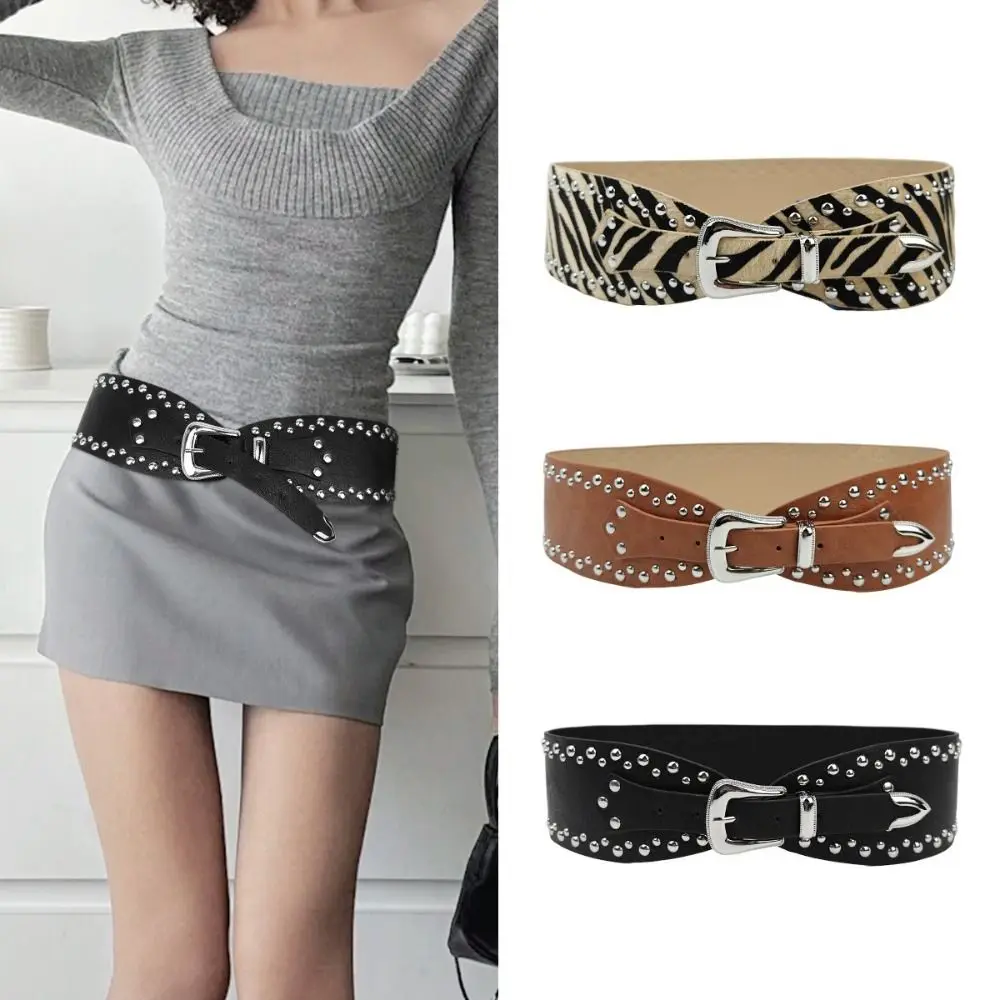 

Широкий ремень из искусственной кожи с заклепками, сверхпрочный дизайн, ремень из металлического сплава, винтажный стиль, повседневная мода, винтажный ремень в стиле панк, мода для девочек