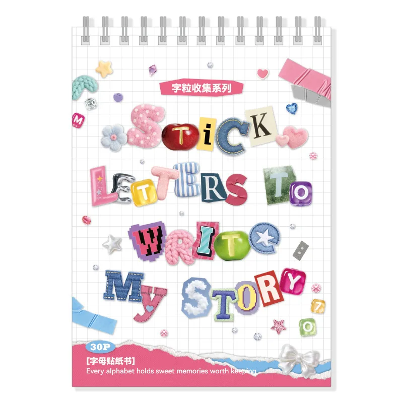 30pcs Stickers Book Korean Ins Style Letters Film Die-cutting Sticker Book Diy Handmade Scrapbook Aesthetic Stationery