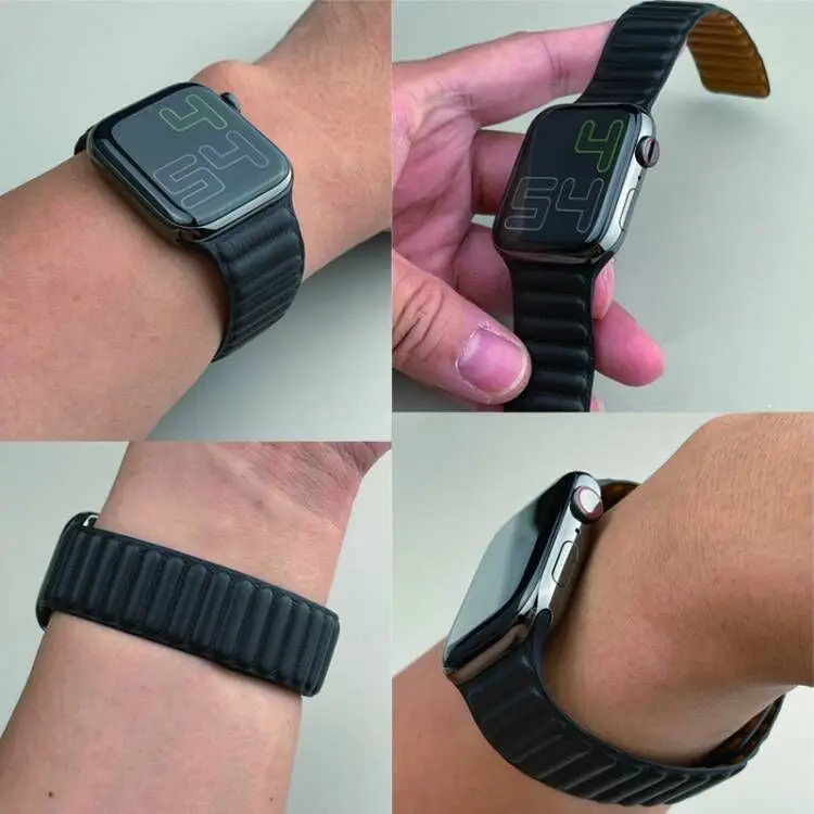 Ремешок кожаный для Apple Watch Band 45 мм 41 мм 44 мм 40 мм, оригинальный звеньевой браслет с магнитной петлей для iWatch Ultar2 49 мм 9 8 7 6 SE 3 42 мм