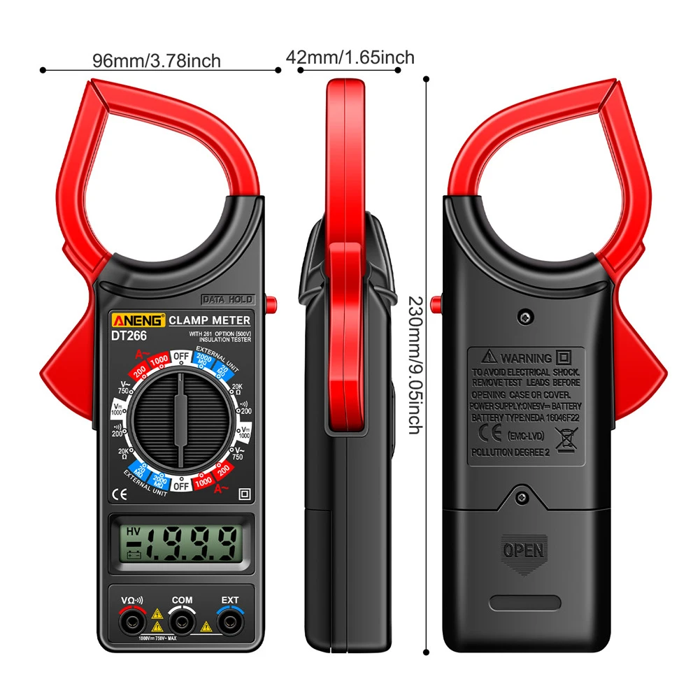 Multimetro digitale True RMS 1999 conteggi Tester di corrente di tensione AC DC LCD morsetto amperometro misuratore di resistenza multimetro