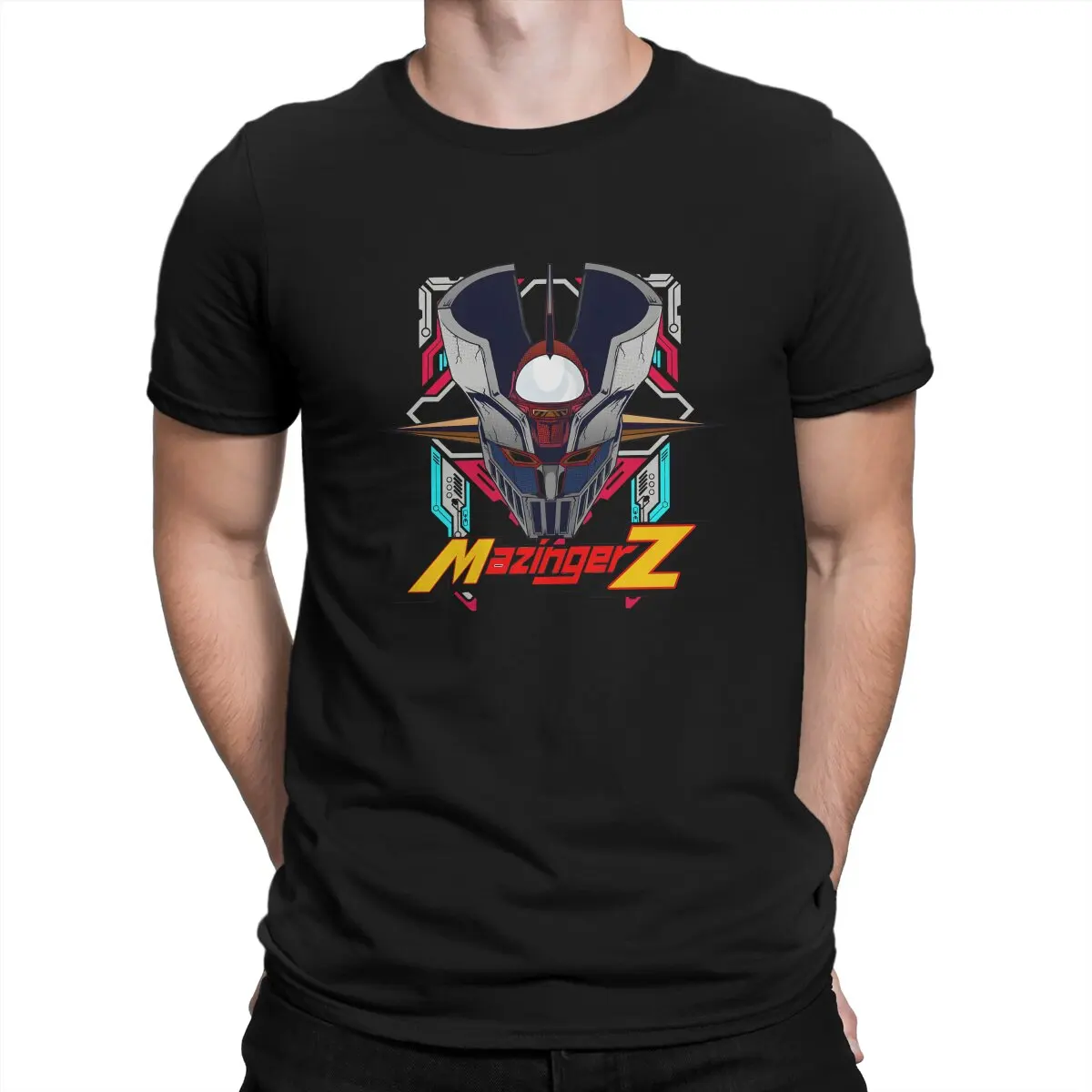 MazingerZ Robot Head Tshirt Homme Men's Streetwear Polyester T Shirt For Men