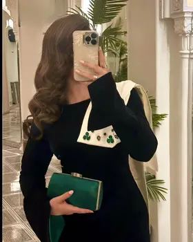 Aenyrst 사우디 섹시한 블랙 무도회 원피스, 비즈 O넥 파티, 저녁 원피스 바닥 길이, 특별 행사, 맞춤형 드레스