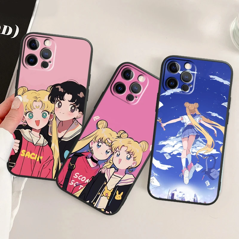 Clear S-Sailor M-Moon Anime For APPLE iPhone 15 14 13 12 11 XS XR X 8 7 6 6S Pro Max Plus Mini Black Phone Case Soft Cover