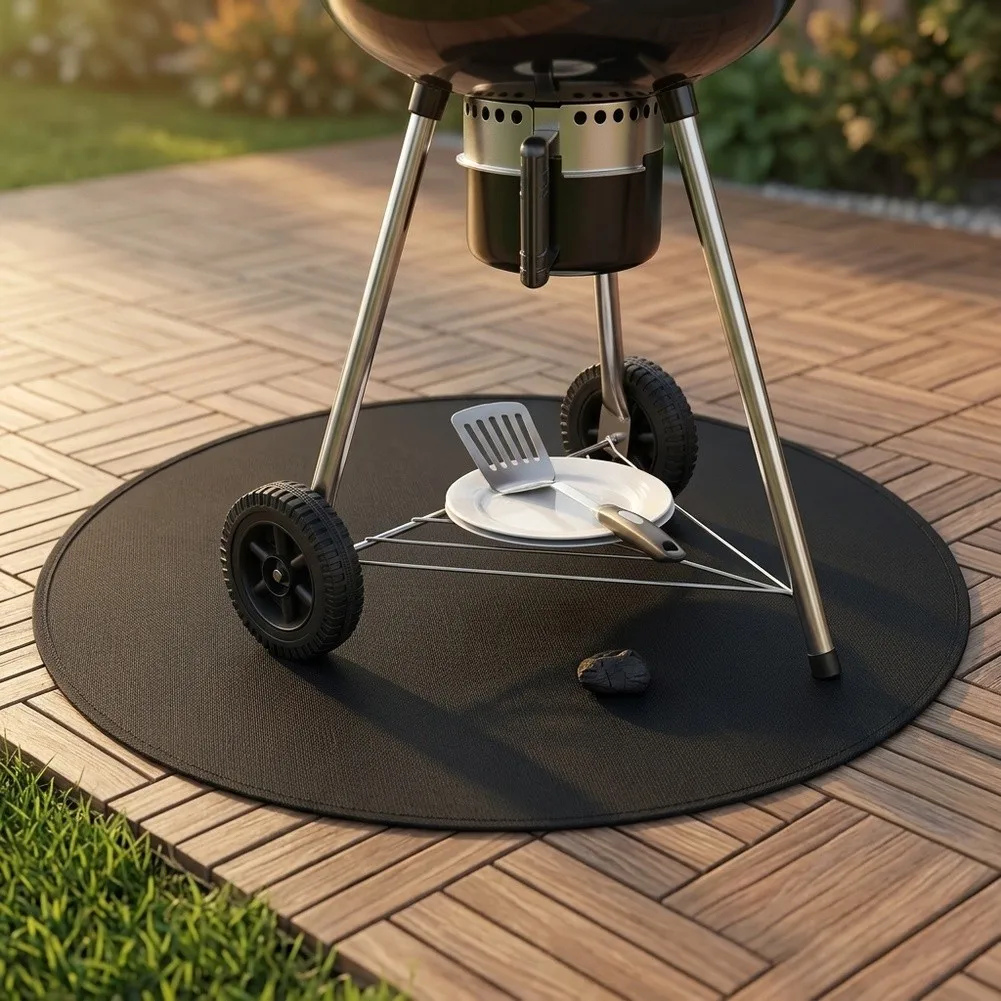 Round BBQ Mat Flame Retardant Silicone Coated Glass Fiber Mat Protector For Patio Deck Lawn Outdoor Grilling Accessories