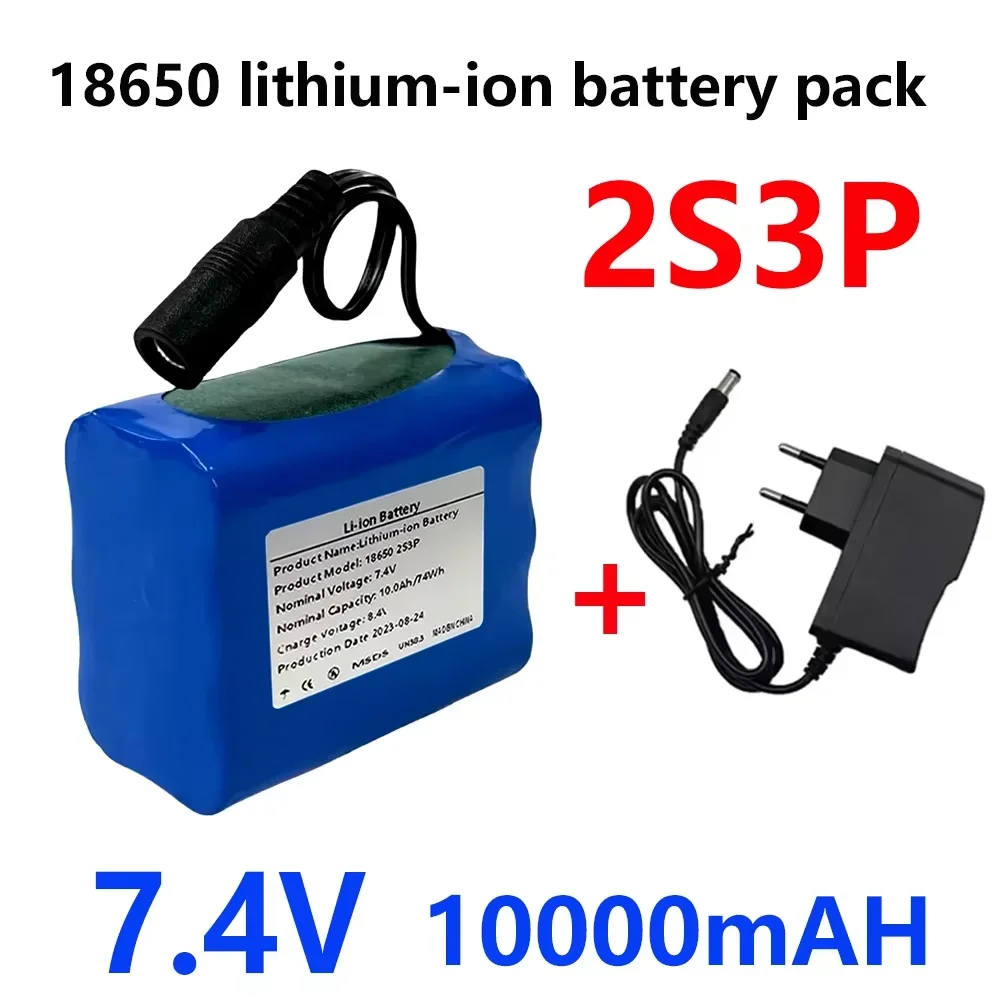 

7.4V Lithium Ion Battery + charger 7.4V DIY 18650 Lithium Battery Pack 2S3P 10.0AH Fishing LED Light Bluetooth Speaker