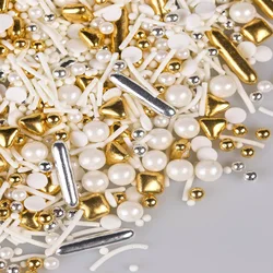 White Deluxe Gold Pearl Sprinkles for Cake Cupcake Decorating,Mix Size,Ice Cream,Cookie Decor - for Wedding Party Celebrations