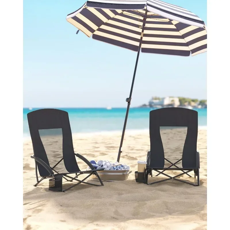 Portable Beach Chair, with High Backrest, Cup Holder, Foldable, Lightweight, Comfortable, Heavy Duty, Outdoor Chair