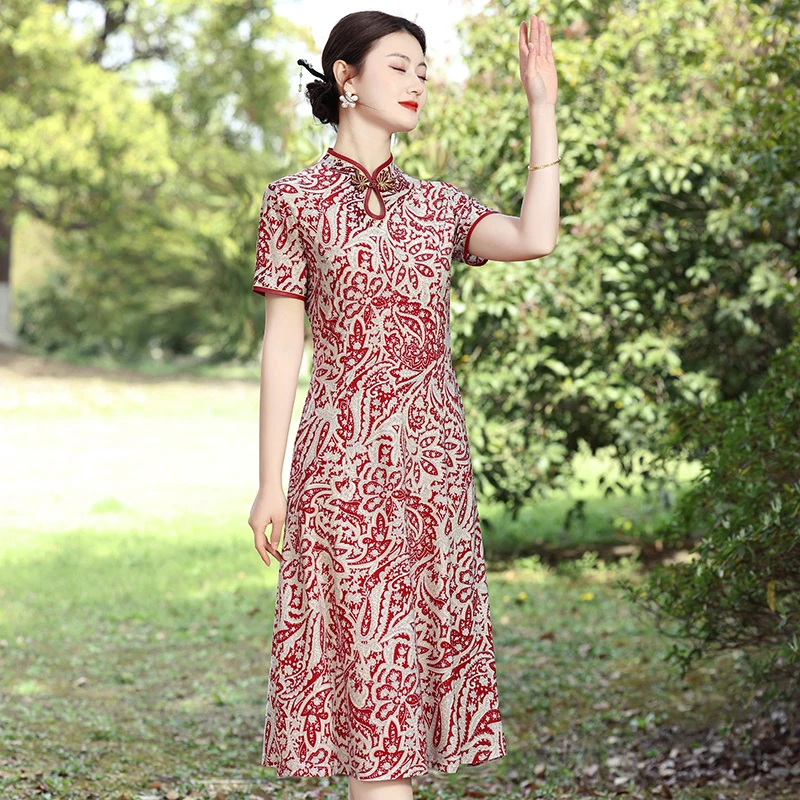 فستان صيني أنيق صيفي ساحر للنساء من Cheongsams على الطراز الوطني