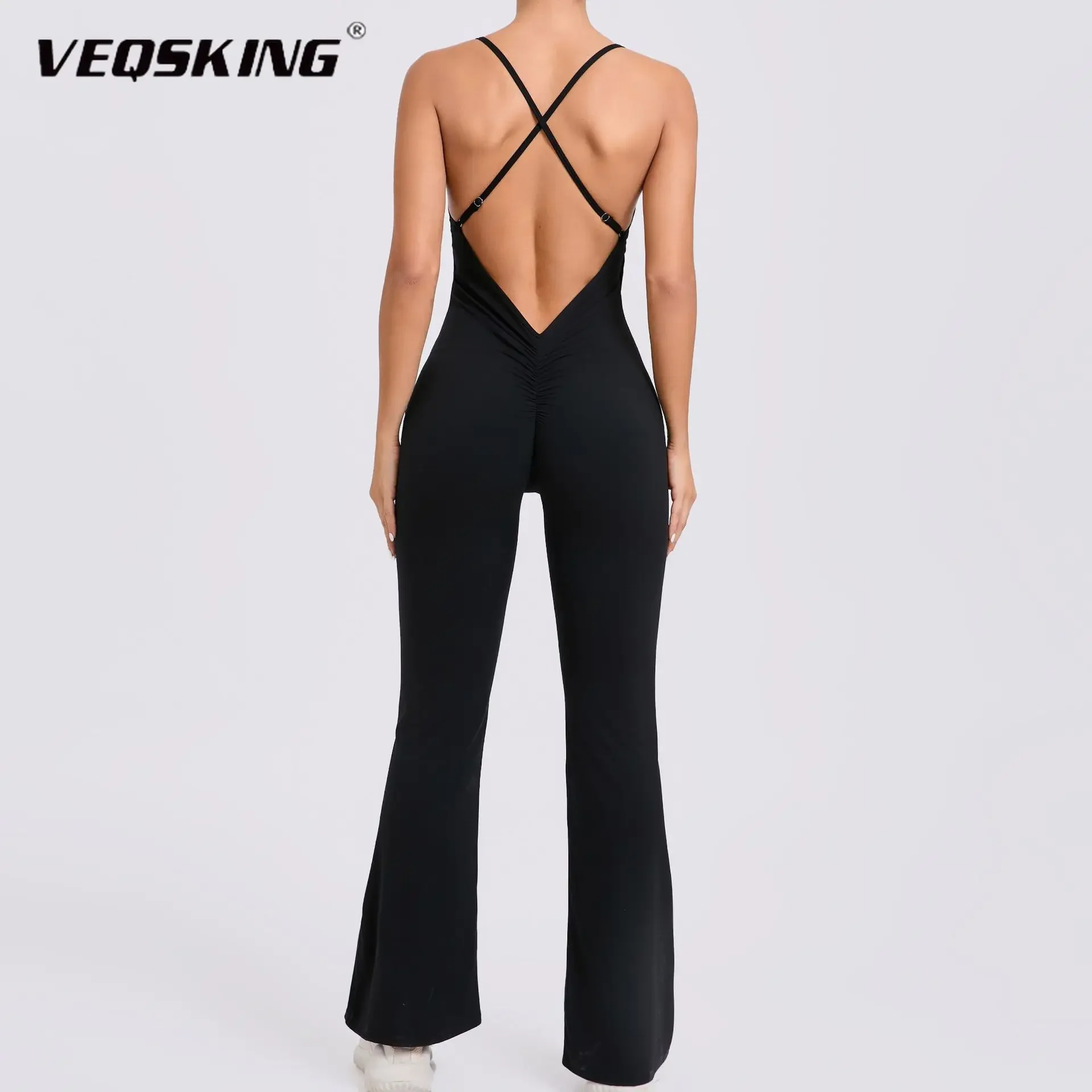 VEQSKING Çapraz Geri Kadın Yoga Tulumlar, Genişletilmiş Pantolon Spor Eşofman, Ayarlanabilir Askı Spor Salonu Fitness Takım Elbise, Egzersiz Bodysuits