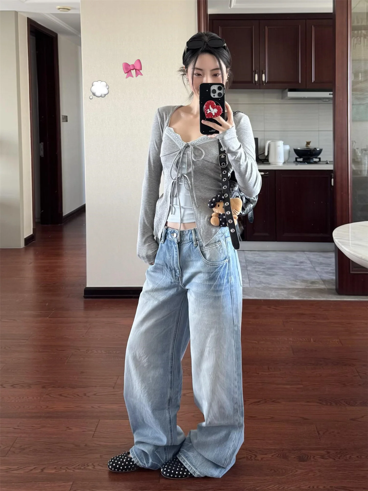 

American Style Cleanfit Light Blue Wide Leg Jeans Women's Spring Summer Loose Drapey Tall Extended Straight Tube Pants