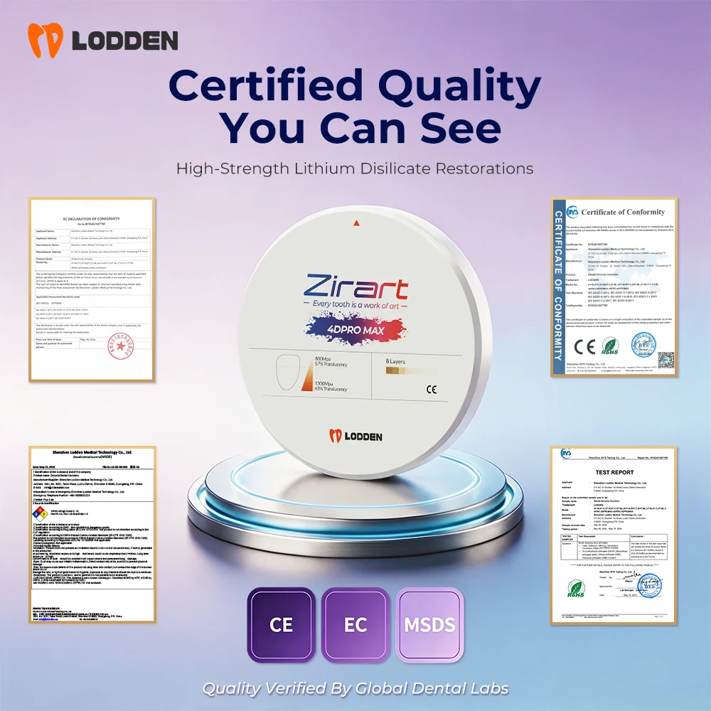LODDEN Dental 4DPROMAX Zirconia Milling Blank 98mm CAD CAM Dental Ceramic Material for Dental Lab Denture Fabrication