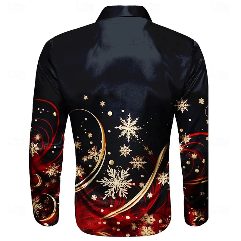 2025 Christmas Men's Christmas Scene Printed Shirt Snowflake Casual Fashion Lapel Button Long Sleeve Party Autumn Shirt XS-6XL