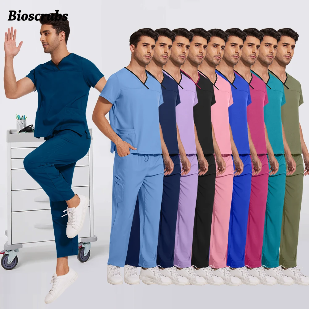 แฟชั่นผู้ชายพยาบาล Y คอ Workwear Medical Scrubs ตรงกางเกงชุดทันตกรรมทันตแพทย์เสื้อผ้าชุดความงามขายส่ง