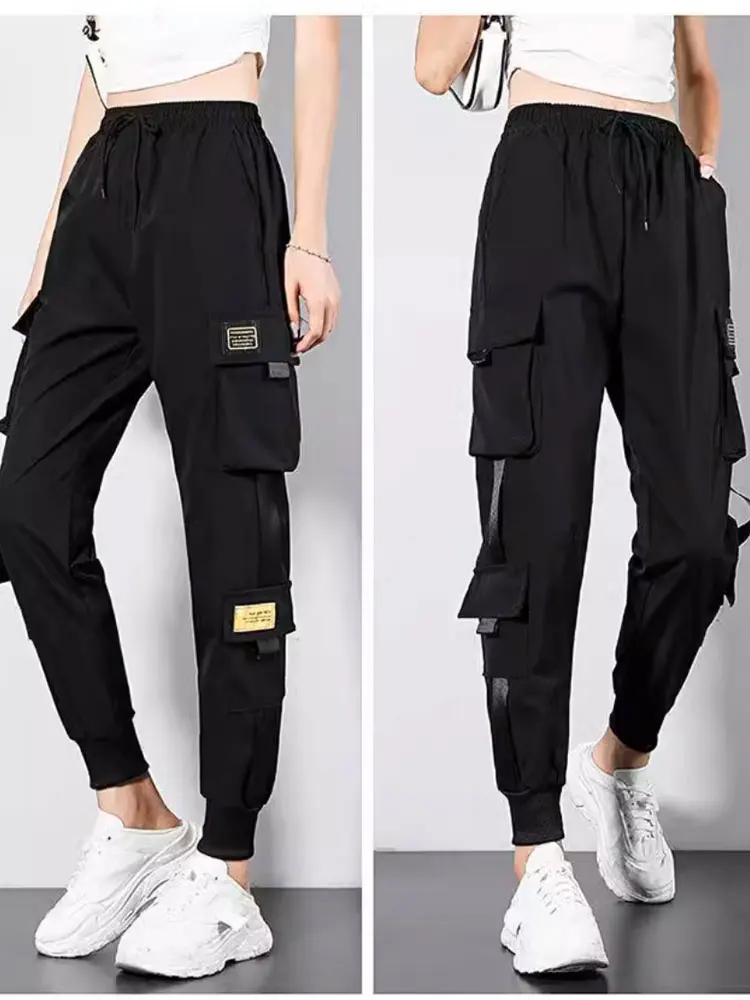 

Plus sizeblack work pants for women in spring and summer high waisted loose fitting straight leg thin design outdoor hiking