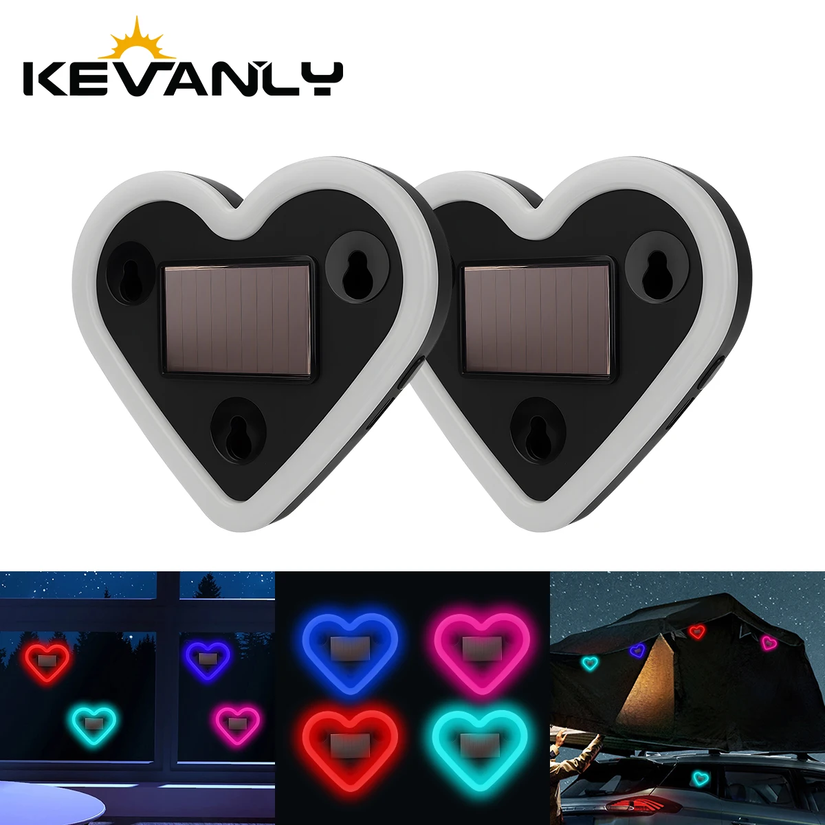 1/2PCS Solar Powered USB Heartshaped Led Suction Cup Light Atmosphere Light For Automobile Front Rear Windowsheid Sensor Light