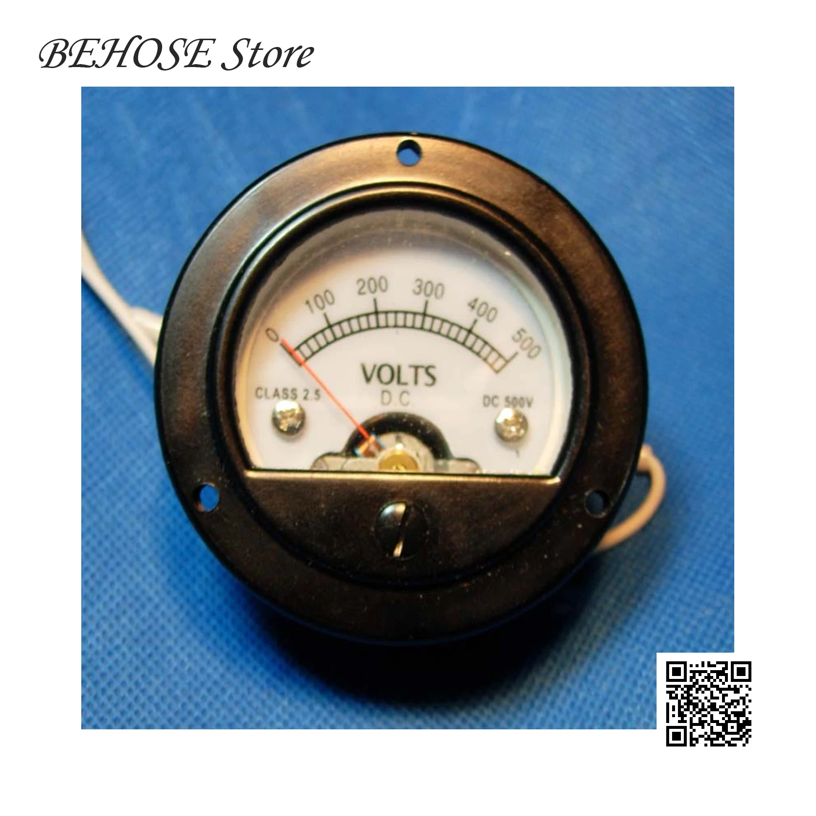 Round Black Pointer Meter, Retro Dial, DC 500V Voltmeter. Yellow Backlight 52mm