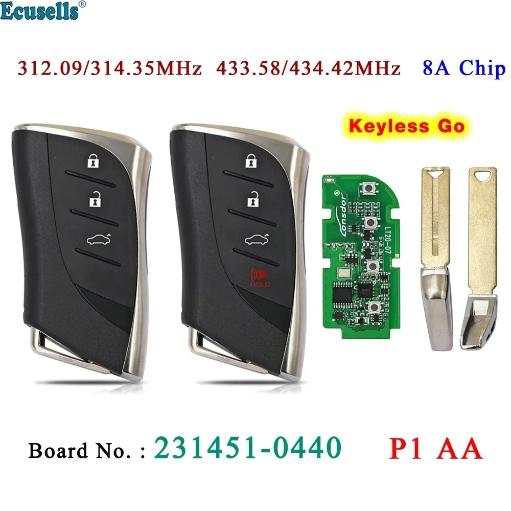 Ecusells 3/4 Buttons Smart Prox Keyless Go Car Remote Key 315Mhz/433MHz 8A Chip for Lexus ES300h ES200 LS500 LS500H Board 0440